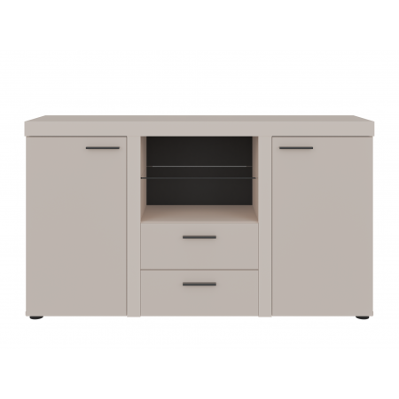 Komoda Ramon z szufladami Beż Piaskowy szklana półka 156 cm